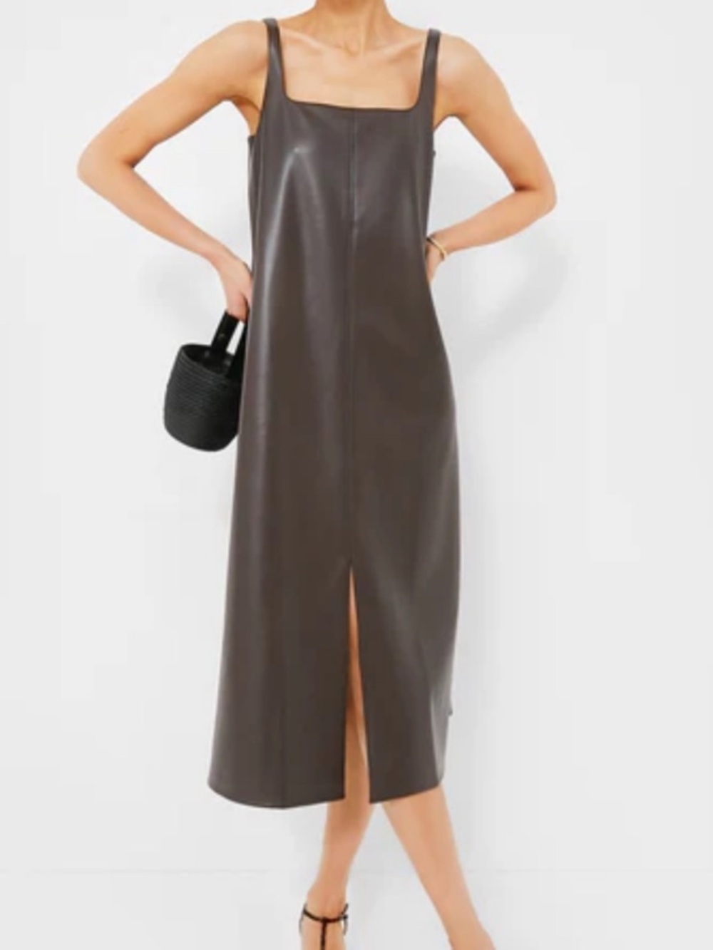 Hyacinth House Tuckernuck OLGA Dark Brown Faux-Leather Midi Dress